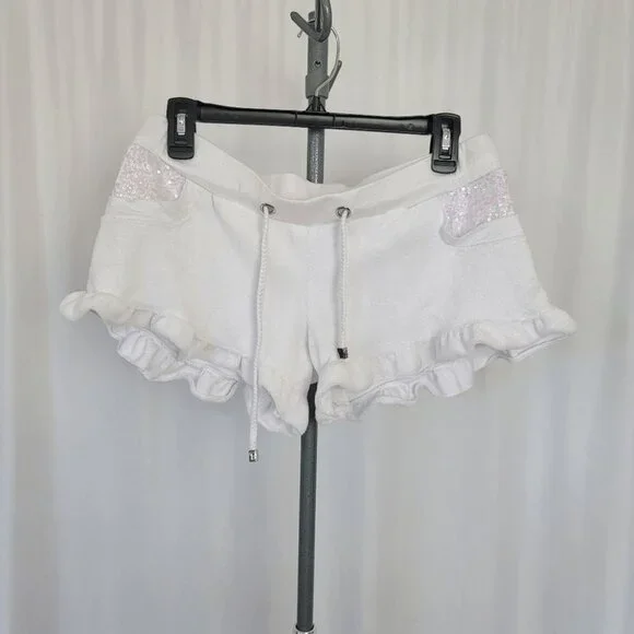 beach bunny rare white swim shorts cover up terry sequined pockets size L - Picture 5 of 5